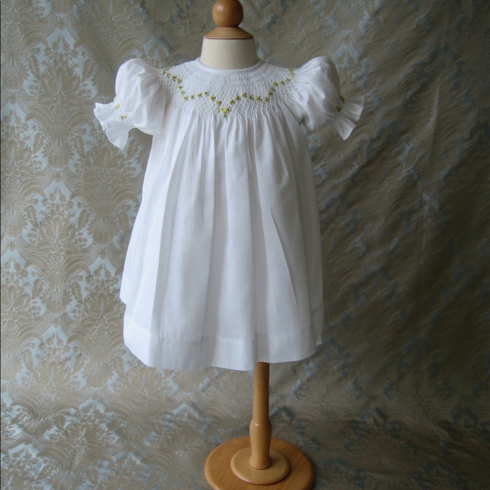 White Smocked Bishop Dress 100% Cotton, New